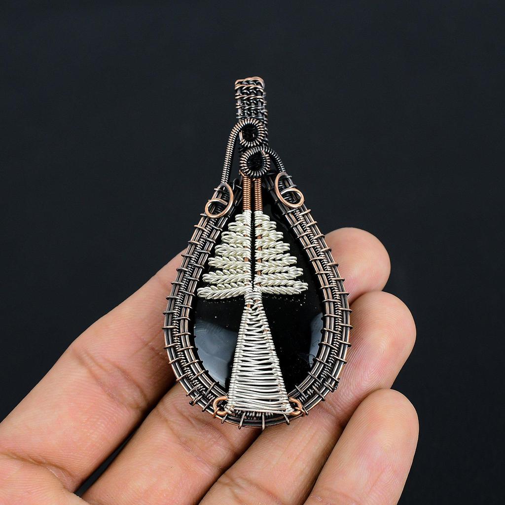 Black Onyx Jewelry, 999 Copper Wire Wrapped Pendant Handmade Gemstone Jewelry, Gifts For Wife Brand New Pendant