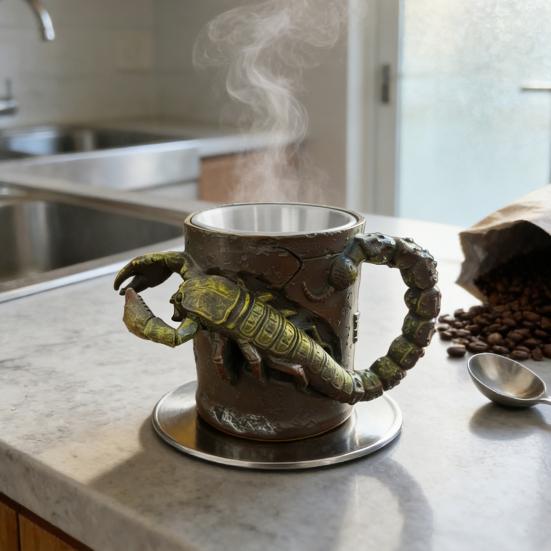 Gotische Skorpion Tasse 3D Skorpion Kaffeetasse mit Henkel Harz Teetasse Geschenke für Männer Frauen Heim Büro Dekoration