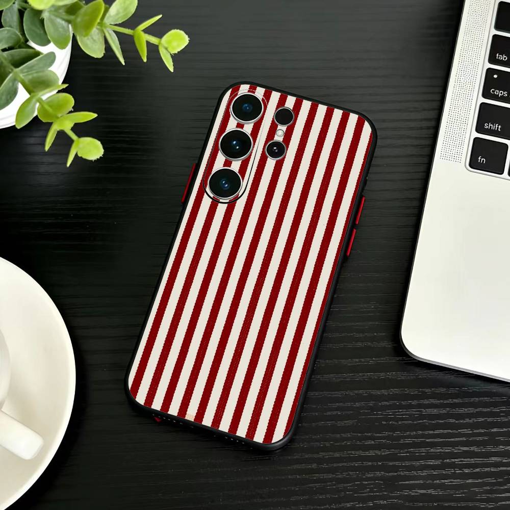 Burgundy White Stripe  Phone Case For Samsung S26,S25,S24,S23,S22,S30,S21,Ultra,Plus,FE 5G Black Soft Cover