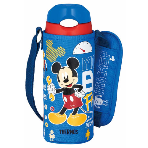 Thermos Vacuum Insulated Straw Bottle, 400ml, Mickey Mouse Blue/Red, Keeps Drinks Cold Only, FHL-402FDS BL-R