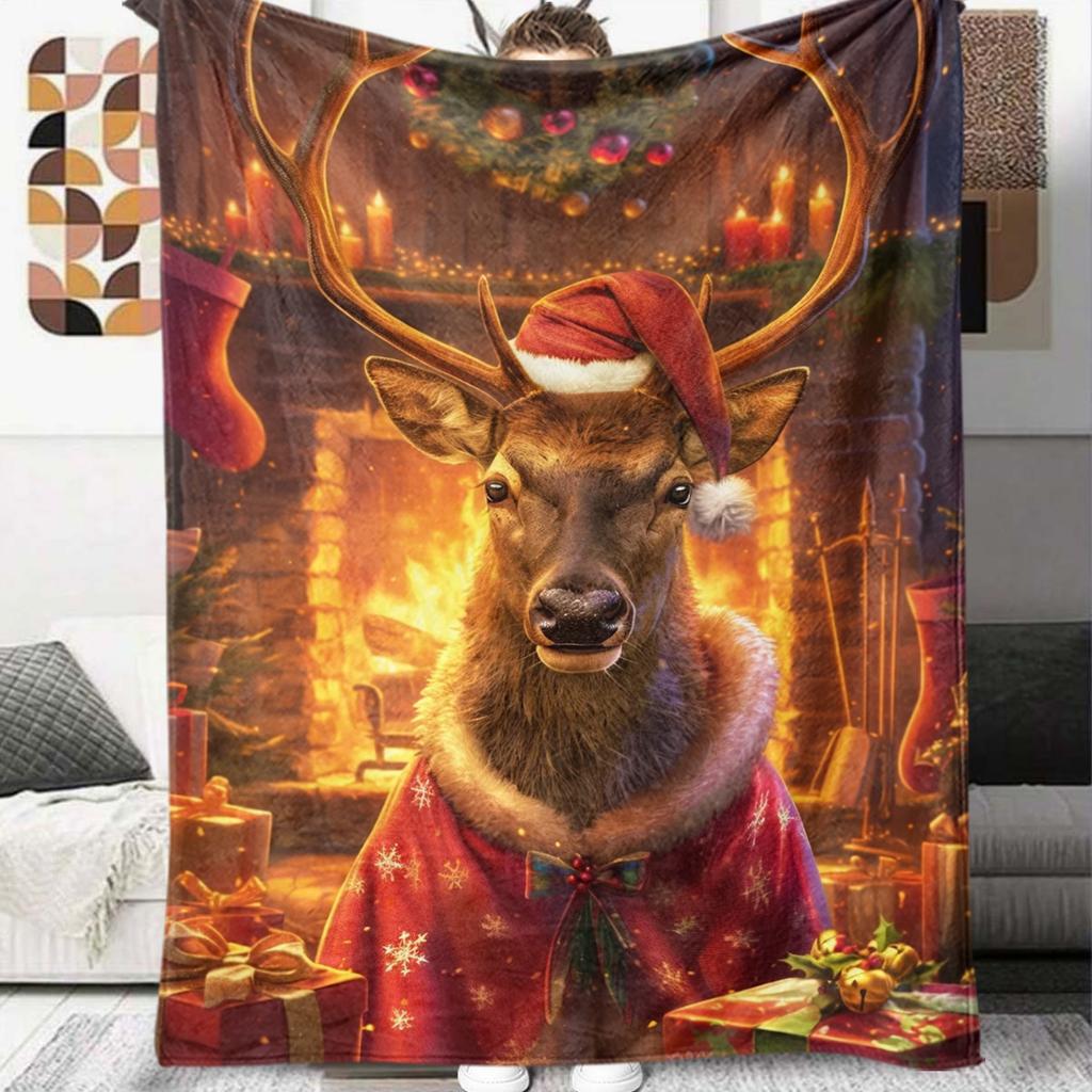 1Pc Cartoon Print Flannel Blanket, High Quality Comfortable for All Seasons, Home Decor, Warmth and Comfort, Perfect for Christmas Birthday Gift