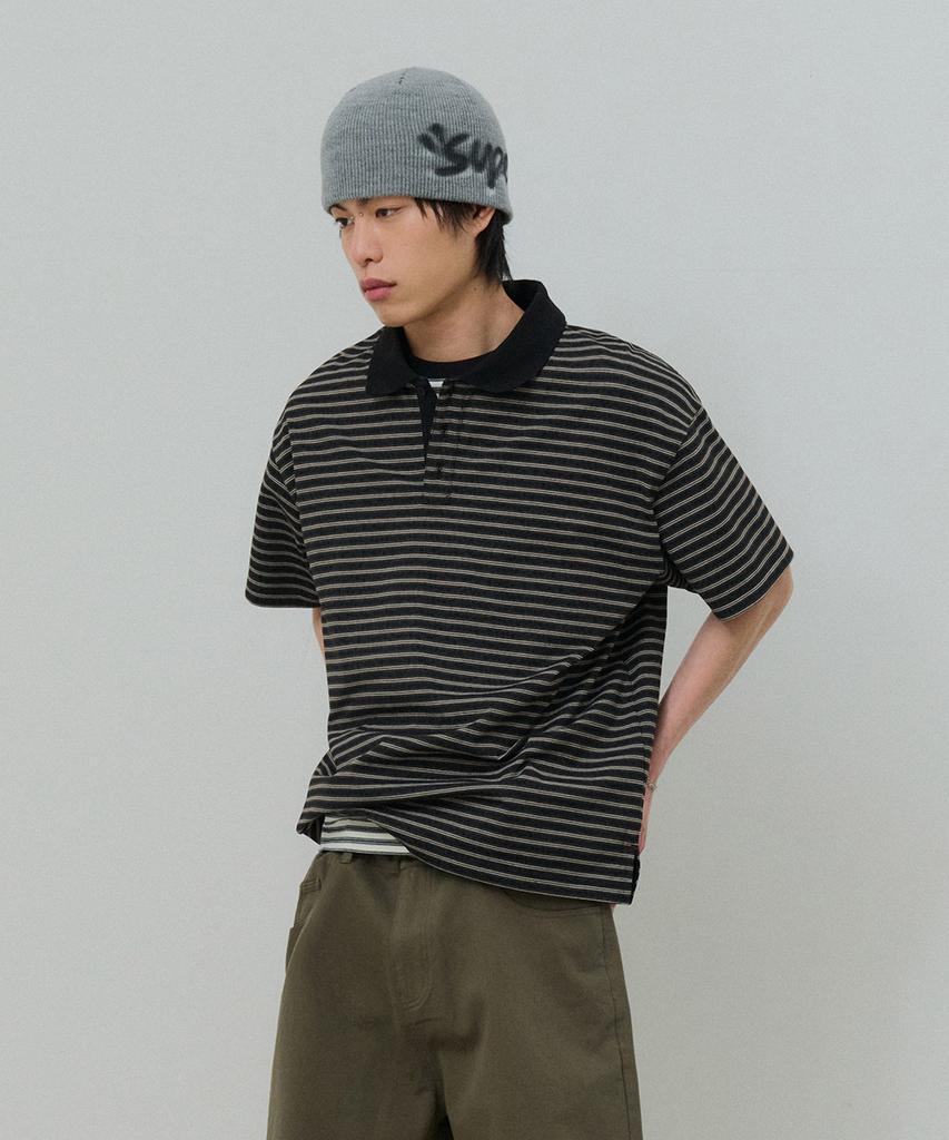 Desiledeu Striped Collared Short Sleeve T-Shirt-Fbsk5701D03