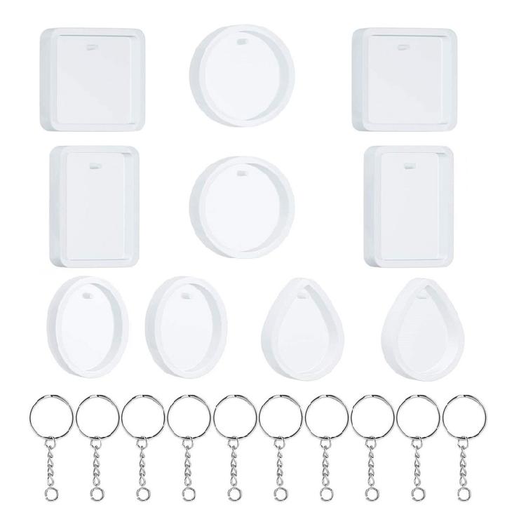 Keychain Pendant Silicone Mould Water Drop Round Square Oval Resin Casting Molds 1
