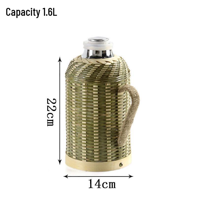 Hand-Woven Bamboo Thermos Flask with Cork Stopper, Insulated Glass Liner for Home, Tea Room, or Office.