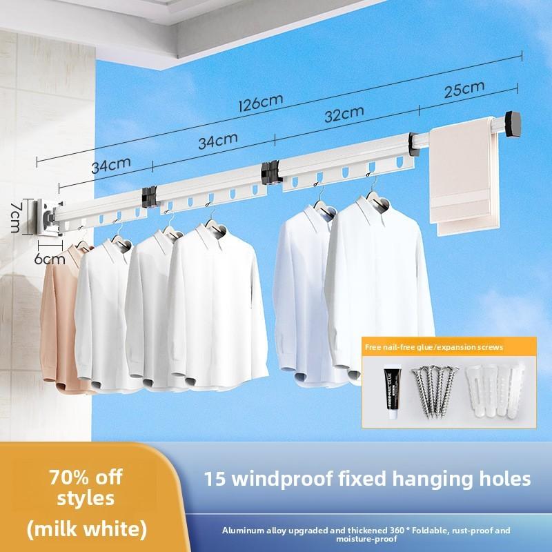 Modern Aluminum Alloy Wallmounted Folding Clothes Drying Rack With Extendable Rod For Indoor And Balcony Use
