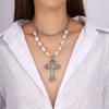 2pcs/set Gothic Punk Cross Pendant Necklaces for Women Beaded Pearl Choker Necklace Club Party Jewelry Gifts