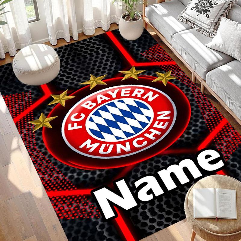 Custom Name Personalized FC Bayern Print Carpet, Versatile Home Decor Rug, for Playroom, Apartment, Balcony, Entryway, Hallway Gift