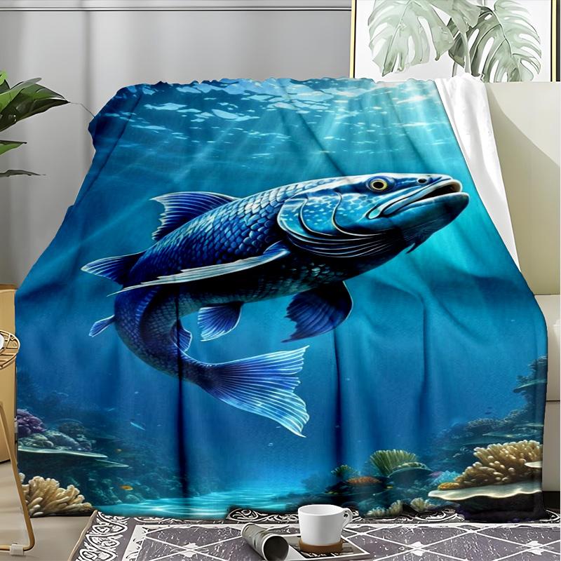Orca Whale Jumping Ocean Scene Fleece Printed Flannel Blanket, Warm Soft Throw Sofa Bed Blanket