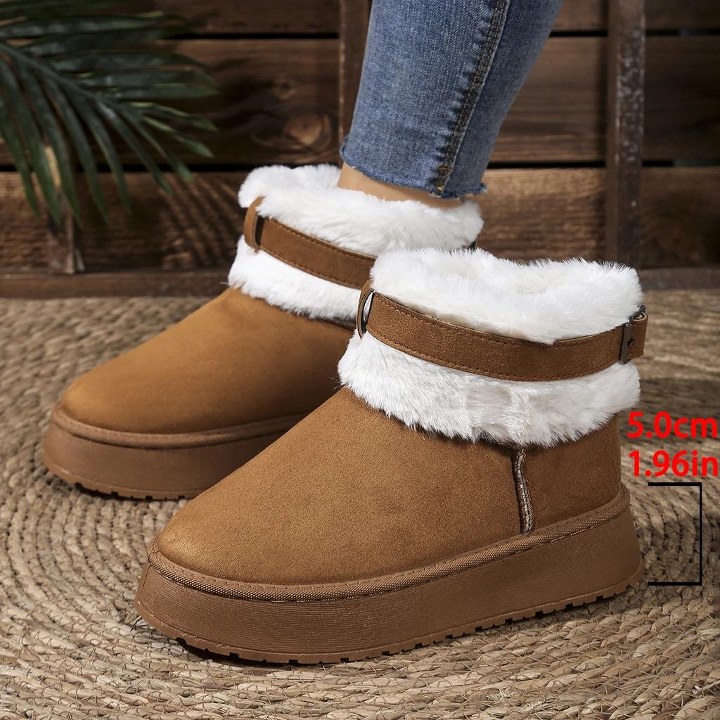 Fashion Metal Buckle Thicken Warm Fur Ankle Boots Women Winter Platform Short Plush Snow Boots Woman Comfortable Cotton Shoes