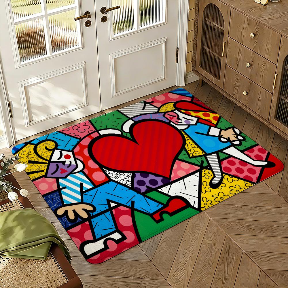 Colors R-Romero B-Britto Art Floor Mat Soft Thickened Absorbent Non-Slip Bedroom Living Room Door Mat Home Decor Flannel Rugs