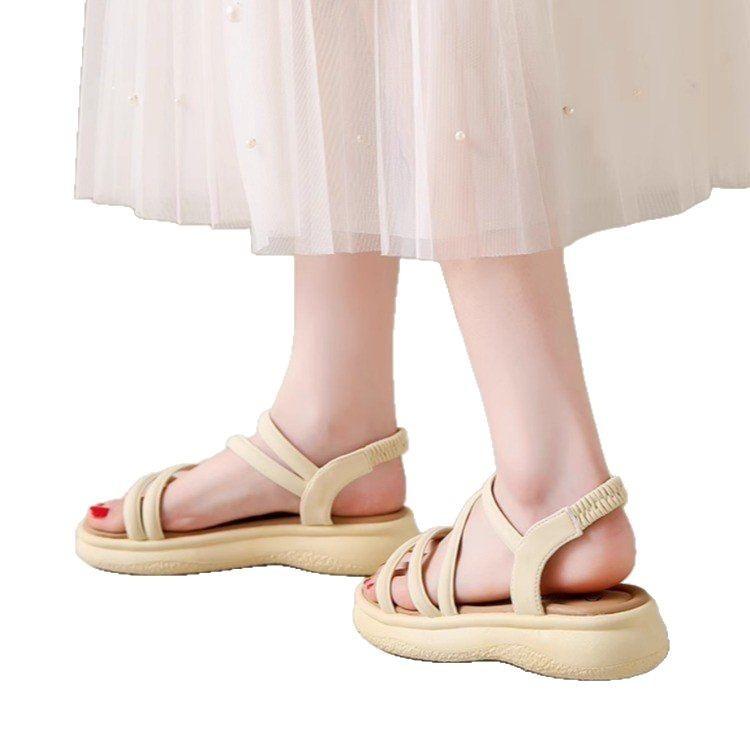 Roman sandals women's summer 2025 new strap beach shoes flat bottom non-slip not tired feet pregnant women sandals outside