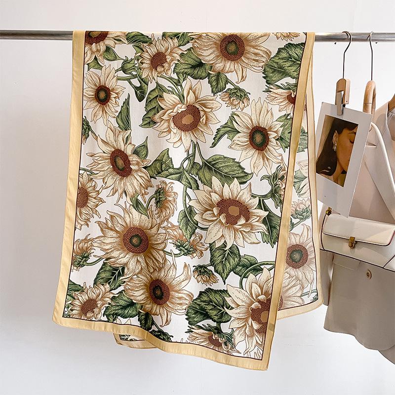 Spring temperament sunflower versatile fashion cotton and linen long towel thin sunscreen shawl air-conditioned room warm silk scarf outside 70*180cm