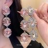 European and American Fashion Silver Needle Diamond-encrusted Oval Fringed Earrings Light Luxury High-end Stud Earrings Retro Temperament Earrings