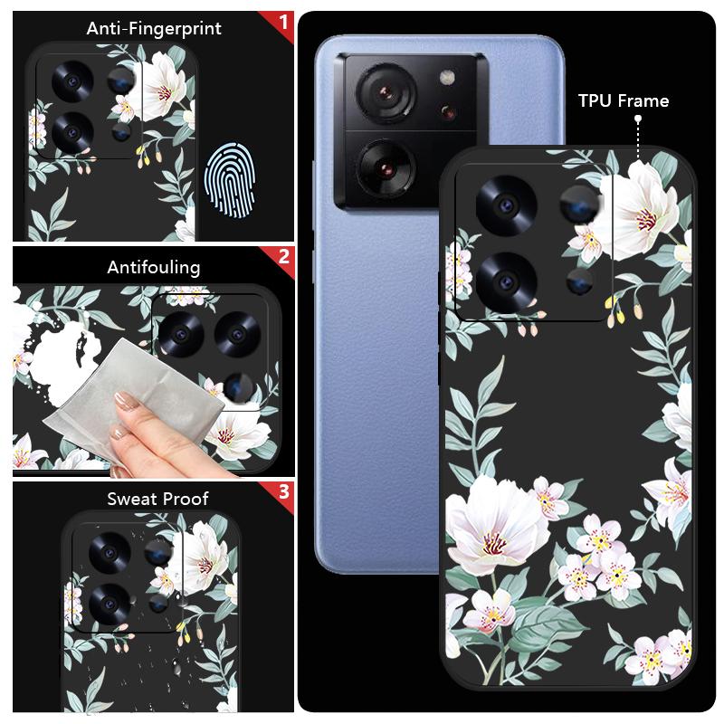 Coque fine mate à imprimé floral uni pour Xiaomi 13T Pro, Poco F6, X6, X5, Redmi Note 14 Pro, 13, 12, 11, avec cordon, en TPU souple et antichoc