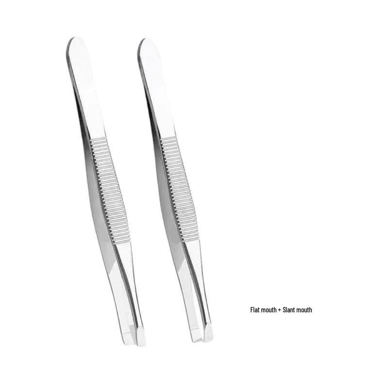 Stainless Steel Non-slip 9cm Eyebrow Tweezers - Flat & Angled Tip for Hair Removal and Shaping