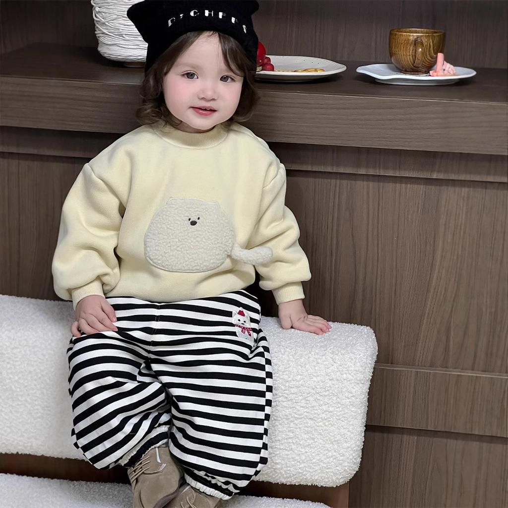 Children's Winter Thickened Sweater Set Girls' Winter Clothing Children's Clothing Baby Warm Fleece Sweatpants Baby Clothes