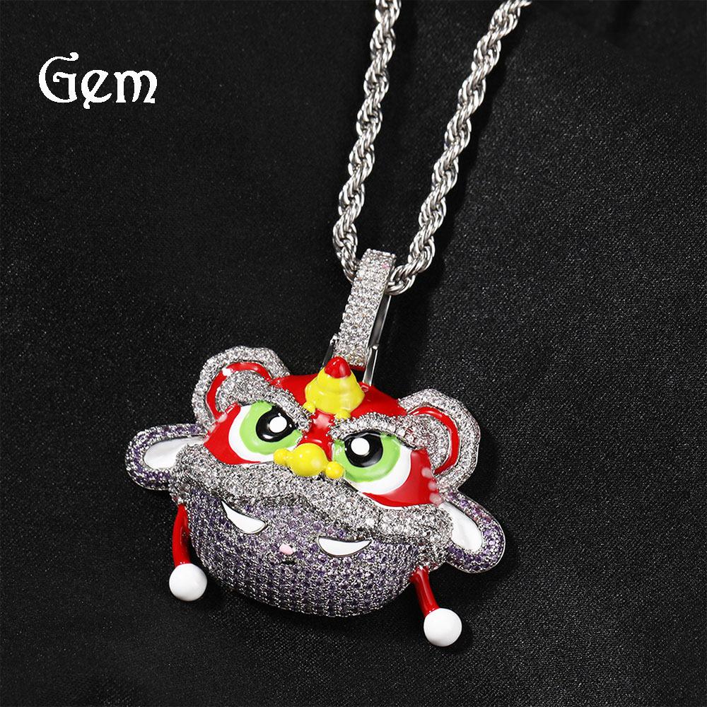 New Guochao Chinese Style Retro Lion Dance Pendant Necklace Personality Diamond Hip Hop Style Necklace