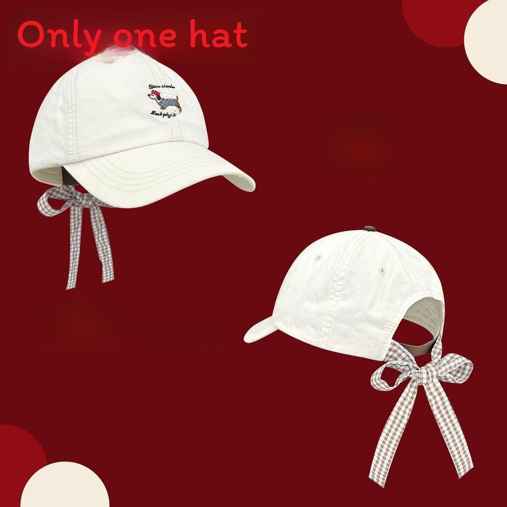 Korean Style Baseball Cap With Embroidered Dog Bowknot And Letter Design For Casual Women And Teens