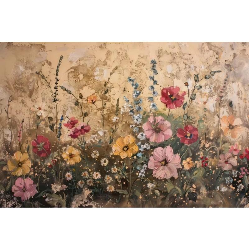 Wildflower Field Cat Sparrow Farm House Painting Posters and Prints Canvas Printing Rustic Retro Wall Art Picture for Home Decor