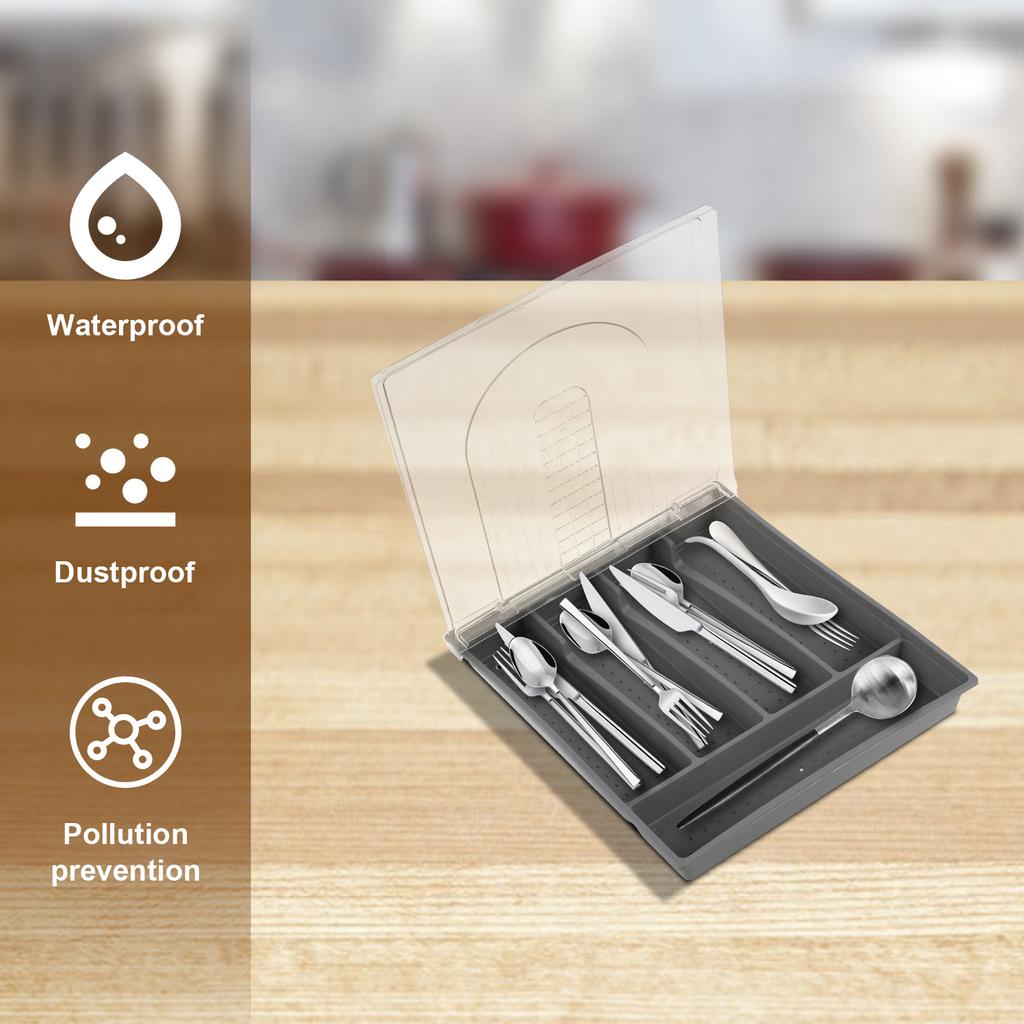 Portable Utensil Storage Box Sealed Dustproof Cutlery Organiser Trays with Lid for Kitchen Spoons Forks Knives Organiser New