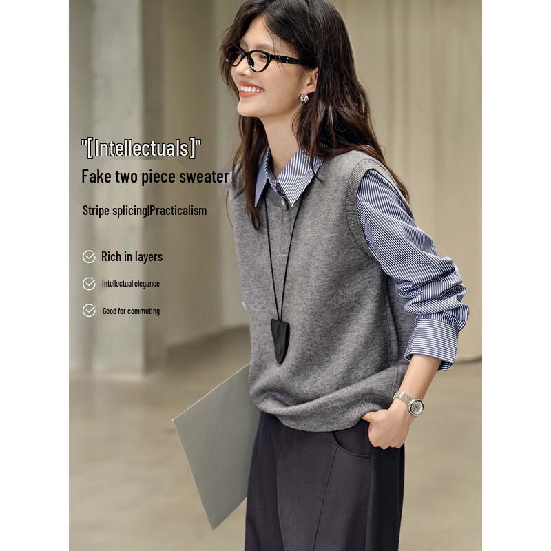 

XWI Women s Faux Two-Piece Striped Knit Sweater XL