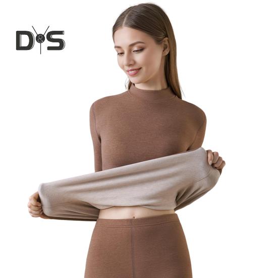 

Комплект из 2 предметов, зимний женский термобелье, бесшовный, с полувысоким воротником и длинным рукавом, теплый, облегающий, эластичный, для холодной погоды, домашняя одежда M кофейный