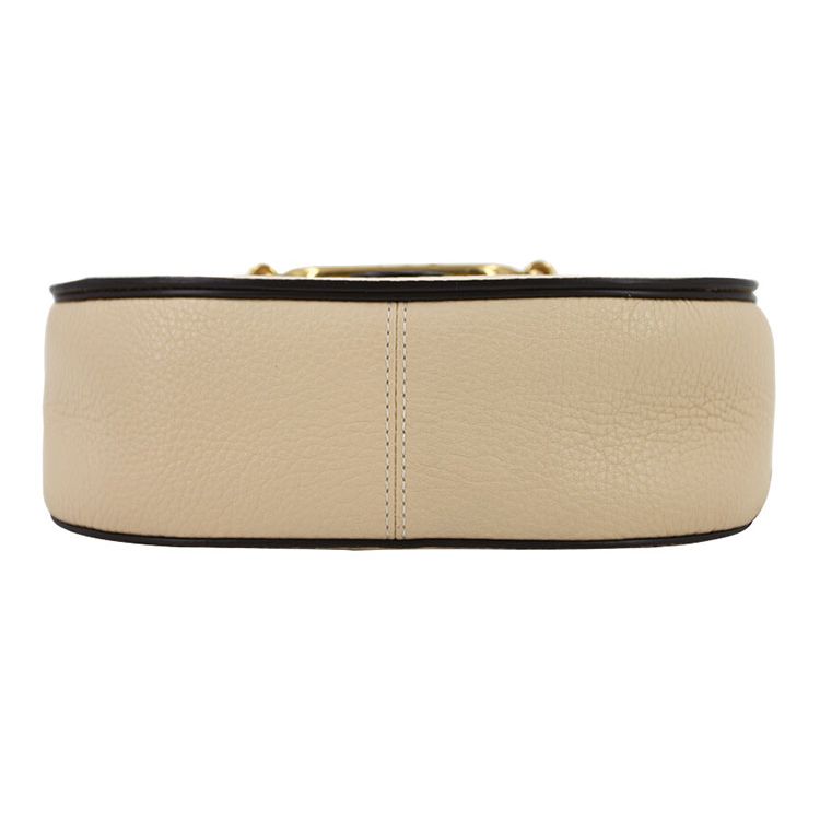 Coach Jade 21 Fashion Trend Logo Litchi Texture Color Block Leather Saddle Bag Women Shoulder Bag White Light-Brown 91164-OLQE7