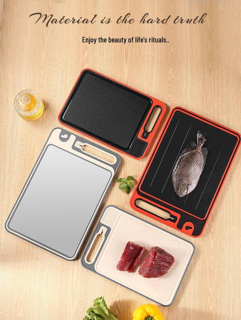 304 Stainless Steel Double-Sided Cutting Board with Sharpener, Wheat Straw & Plastic Kitchenware.