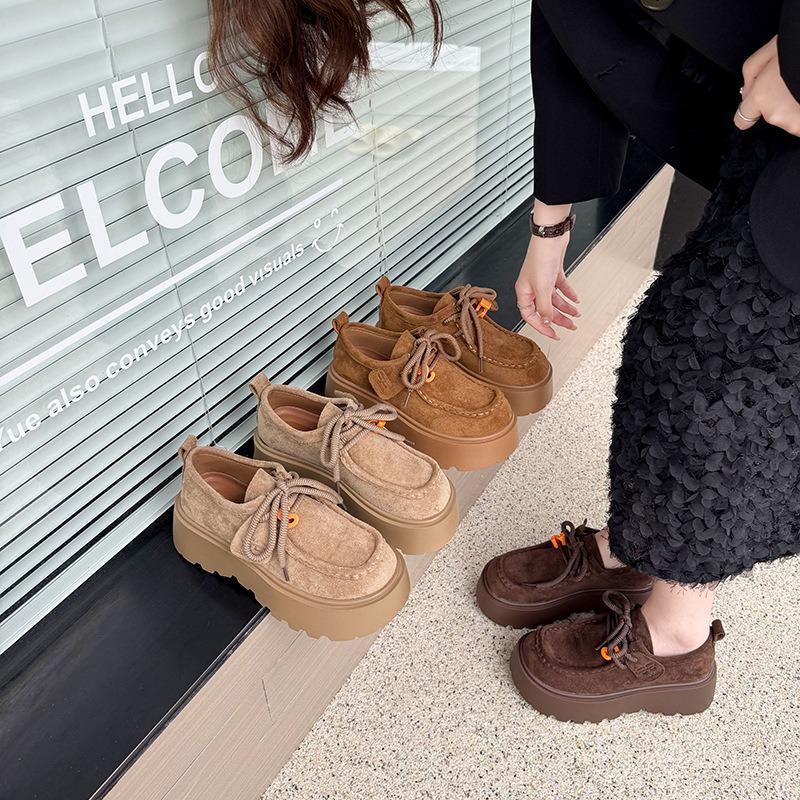 Muffin thick-soled lace-up women's new spring and autumn retro versatile small man height-increasing cotton shoes