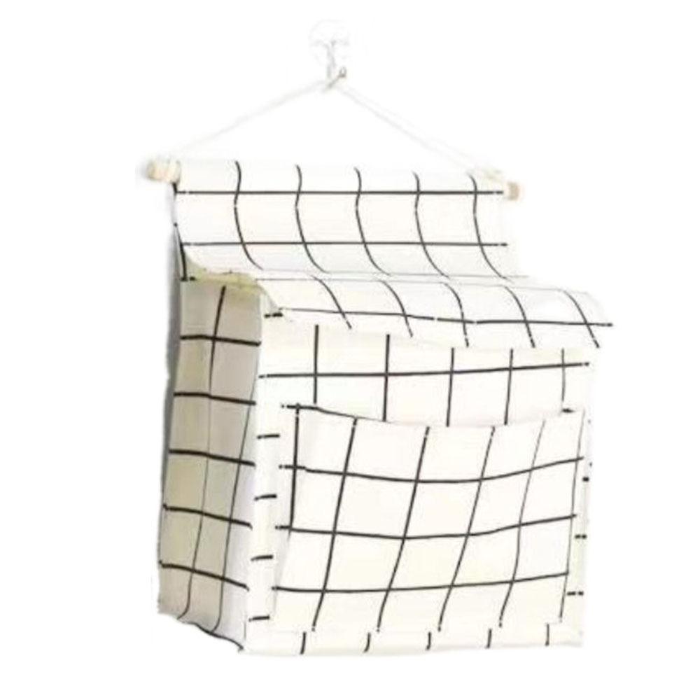 Plaid Sundries Storage Pouches Wall Mounted Bedside Organizer Wall Hanging Bag  Bed Side