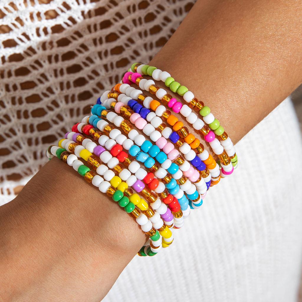Bohemian meter beaded multi-layer stacked elastic bracelet contrasting color women's bracelet set