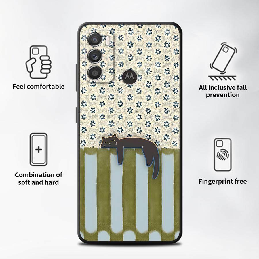Cartoon Grid Cat Case for Motorola Moto G60s G51 G73 G52 G71 Edge 20 Pro 30 Lite G32 G50 G53 G30 G22 Edge40 Phone Cover