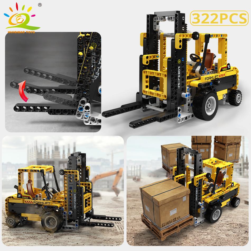 HUIQIBAO Engineering Truck Tech Building Block City Construction Toy For Children Boy Adults Excavator Bulldozer Crane Car Brick