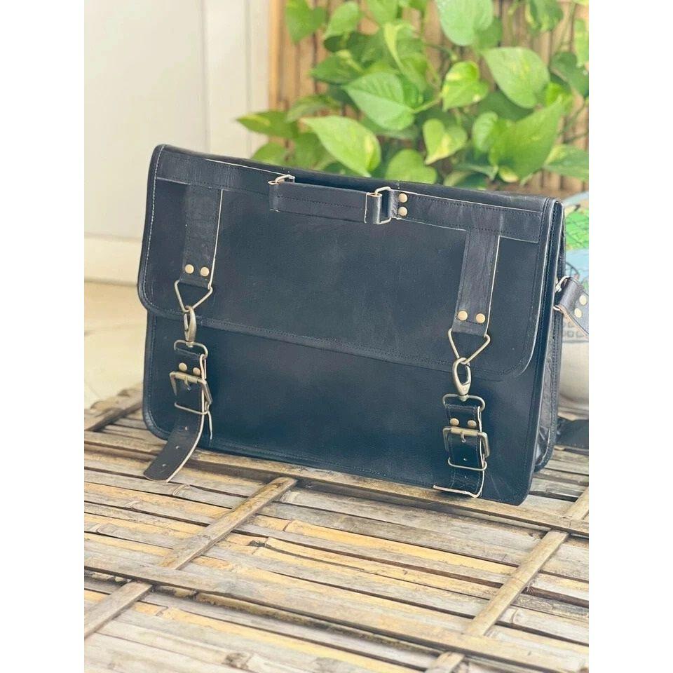 Luxury Leather Satchel Men's Handmade Laptop Messenger Briefcase