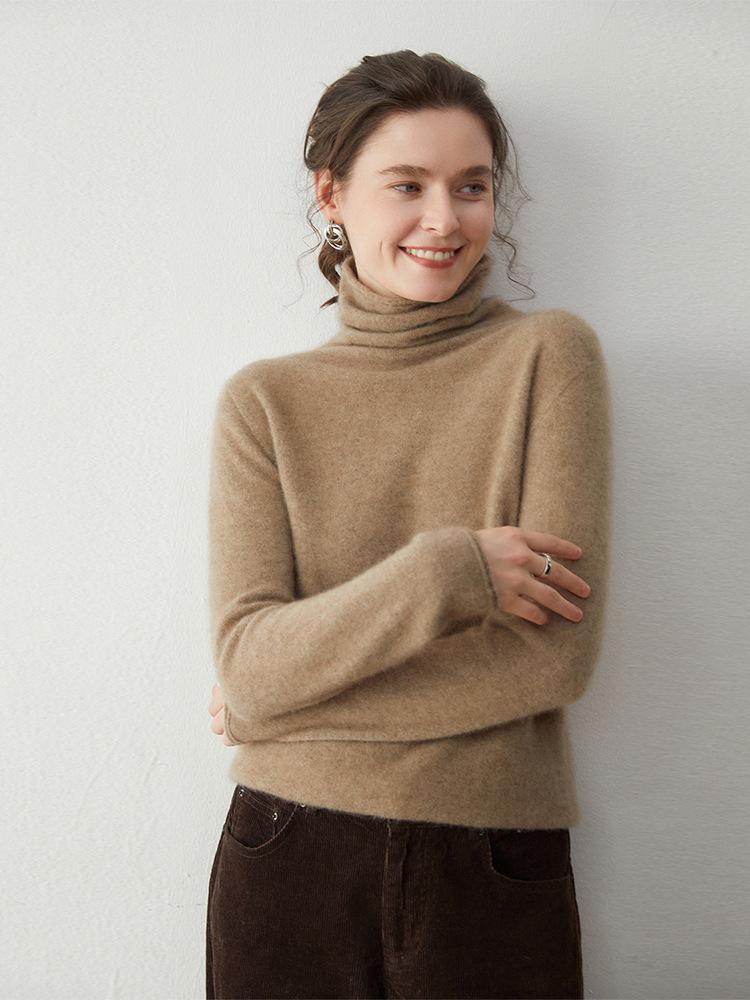 Women's Cashmere High Neck Sweater - Slim Fit Knitwear for Autumn/Winter