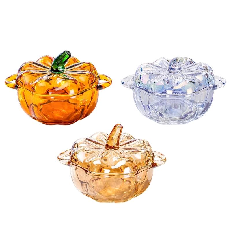Pumpkins Glass Storage Jar with Lid,Candy & Cookie Jar,Jewelry Box,Buffet & Biscuit Containers Decorative Candy Dish