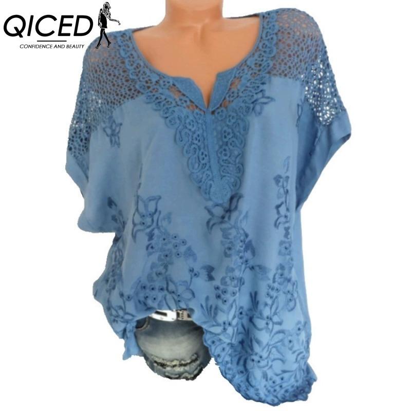 QICED Dámská móda Ležérní jednobarevné halenky a košile s krátkým rukávem a výstřihem do V