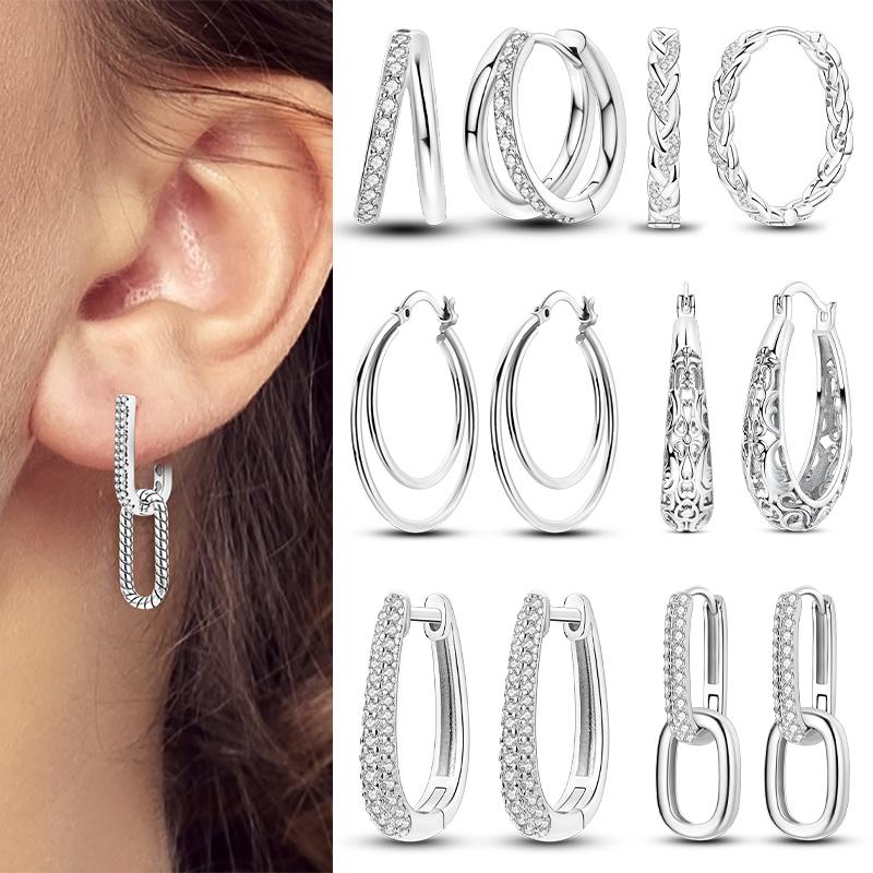 Woman Earring 925 Silver Hoop Earring Round Shape Pendientes Exquisite Jewelry