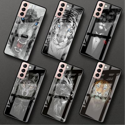 Glass Case For Samsung Galaxy S22 S20 FE S21 5G S10 S9 Plus Note 10 20 Lite Tempered Phone Cover Wolf Lion Animal