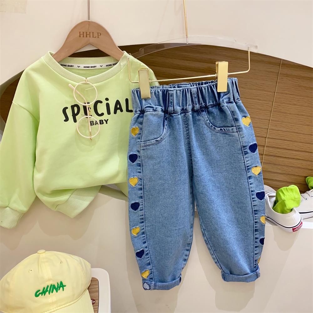 Girls' Jeans New Cartoon Pants Mid Size Children's Boutique Fashionable and Loose Casual Pants