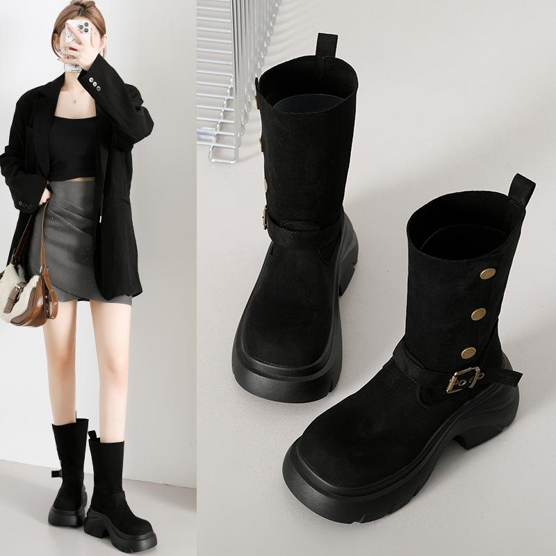 Retro  Autumn New Street Fashion Thick Heel Thick Sole Two Wear Martin Boots