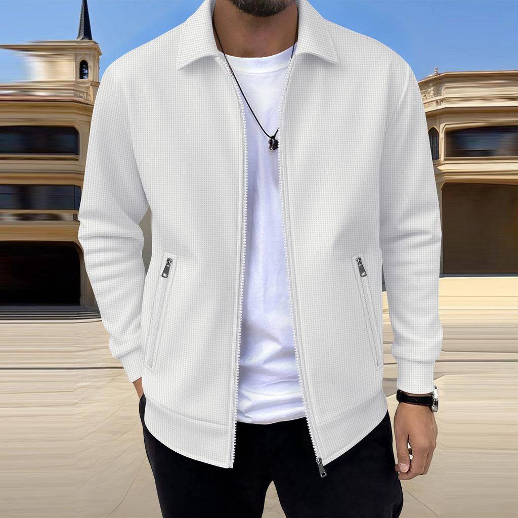 Men's Casual Oversized Solid-Color Pocket Zipper Long-Sleeve Jacket
