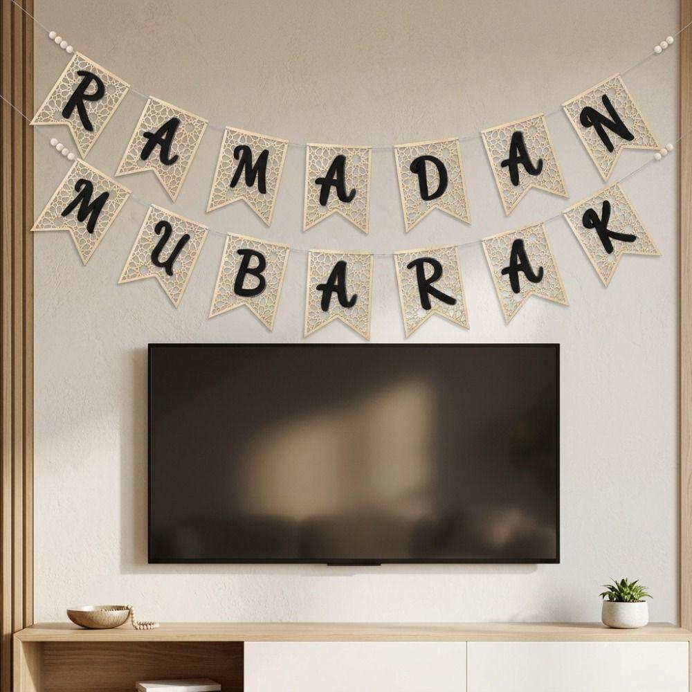 Holz Ramadan Banner Dekoratives Festival Zugfahne Ausgeschnitten Eid Hängende Ornamente Kamin