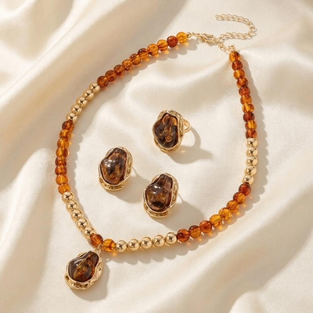 Irregular Design Retro Elegant Jewelry Set Elegant Style Earrings Necklace Ring Set Party