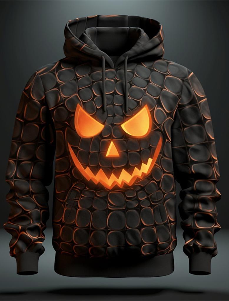 Halloween Herren Grafik Hoodie Kürbisdrucke Klassisch Lässig 3D Pullover Feiertagsmode Hoodies Dünner Stil Langarm Kapuze