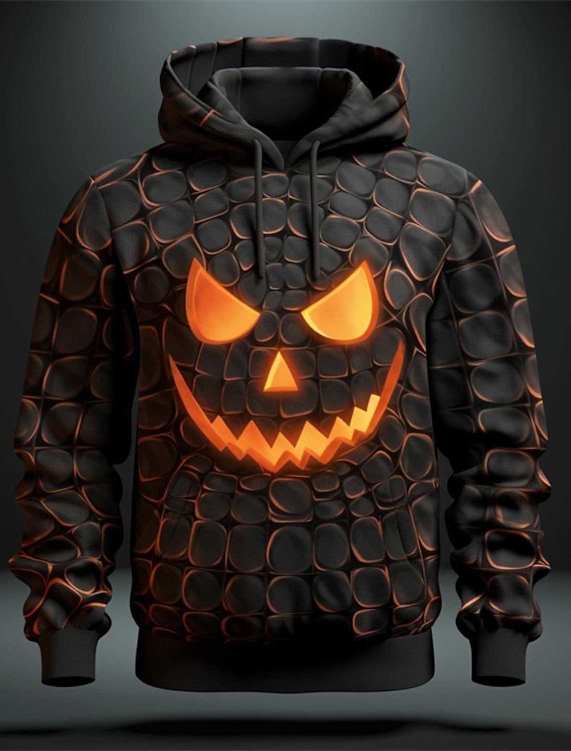 Halloween Herren Grafik Hoodie Kürbisdrucke Klassisch Lässig 3D Pullover Feiertagsmode Hoodies Dünner Stil Langarm Kapuze S