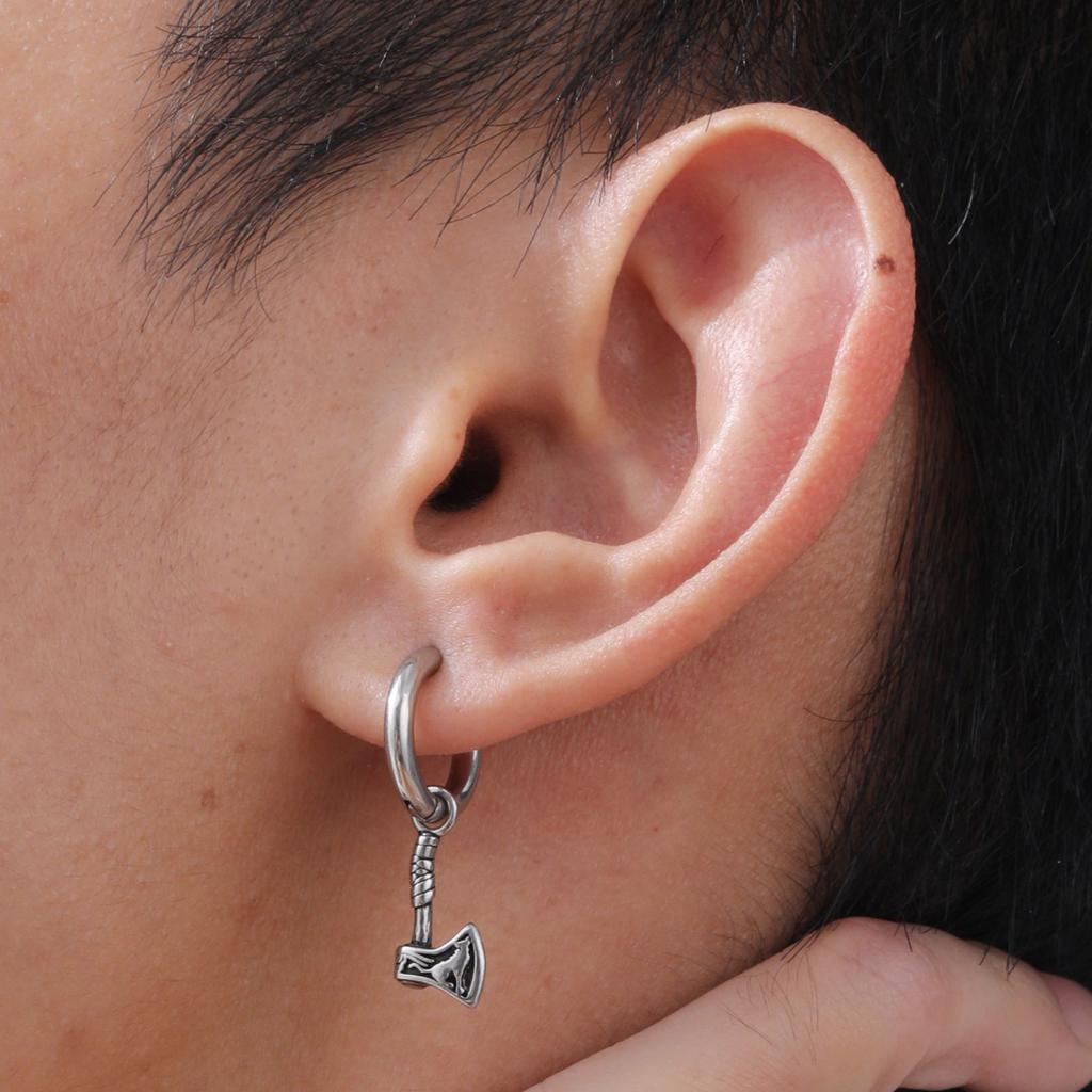 Vnox Viking Axe Hoop Earrings for Men Stainless Steel Drop Dangle Norse Mythology Jewelry Gift