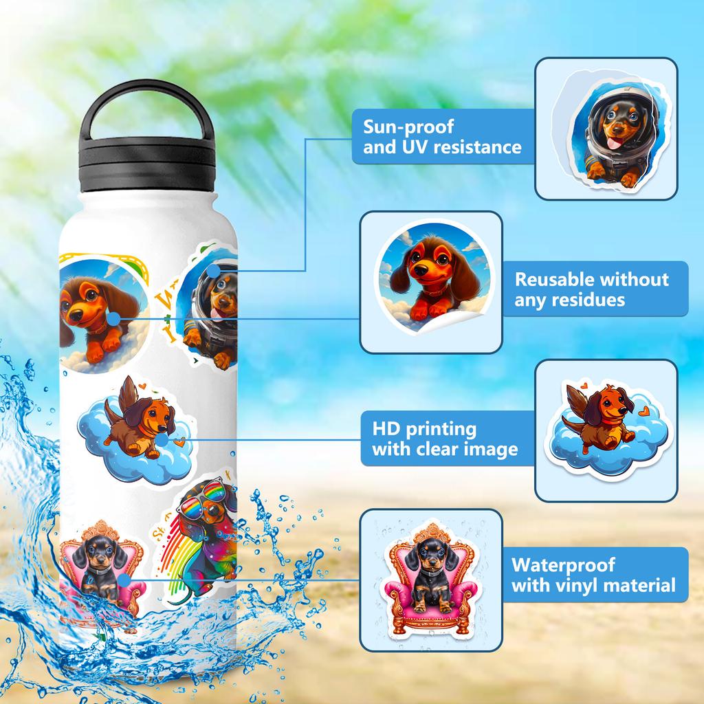 50 Dachshund Stickers New Cartoon Cute Animal Dog Dachshundu Doodle Stickers