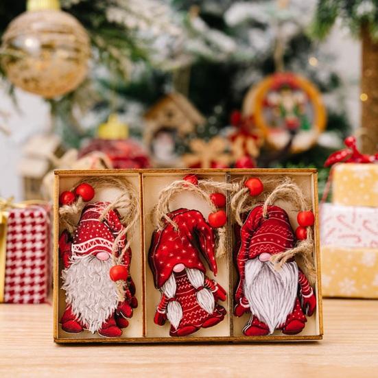 3 Pcs Christmas Gnome Ornaments Vintage Gnome Elf Wooden Hanging Decoration for Holiday Xmas Party Supplies