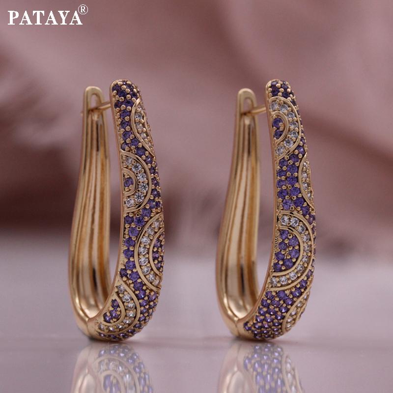 PATAYA Unique U Style Earrings Micro-inlay Technique Artificial Zircon Earrings
